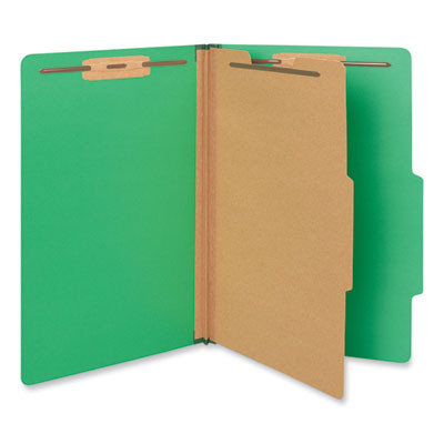 Pressboard Classification Folders, 2/5-Cut Tab, Expands 2", 1 Divider, 4 Fasteners, Legal Size, Emerald Green, 10/Box