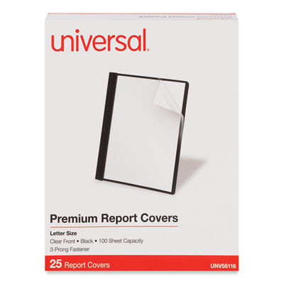 Clear Front Report Cover With Fasteners, Three-Prong Fastener, 0.5" Capacity, 8.5 X 11, Clear/Black, 25/Box