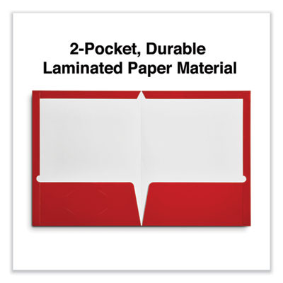 Laminated Two-Pocket Folder, Accommodates (100) 11 x 8.5 Sheets, Red, 25/Box
