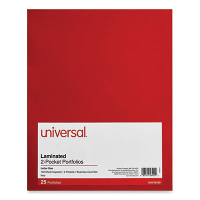 Laminated Two-Pocket Folder, Accommodates (100) 11 x 8.5 Sheets, Red, 25/Box