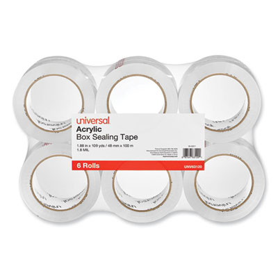 Deluxe General-Purpose Acrylic Box Sealing Tape, 1.7 Mil, 3" Core, 1.88" x 109 Yds, Clear, 6/Pack