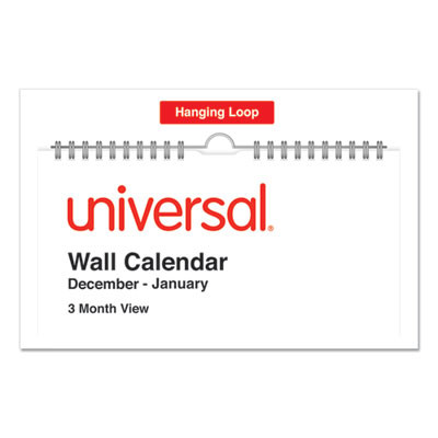 Three-Month Wall Calendar, 12 x 27, White/Red Sheets, 14-Month: Dec 2025 To Jan 2027