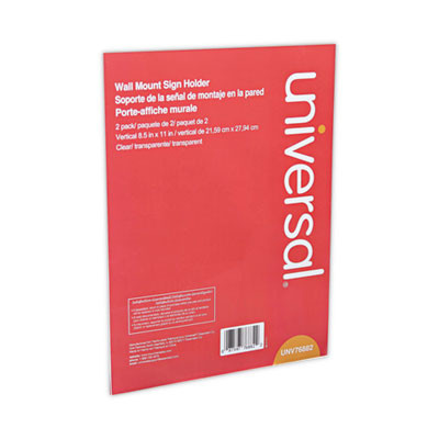 Wall Mount Sign Holder, 8.5 x 11, Vertical, Clear, 2/Pack