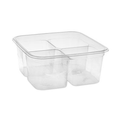 Earthchoice Square Recycled Bowl, 4 Compartments, 32 Oz, 6.1 x 6.1 x 2.6, Clear, Plastic, 360/Carton