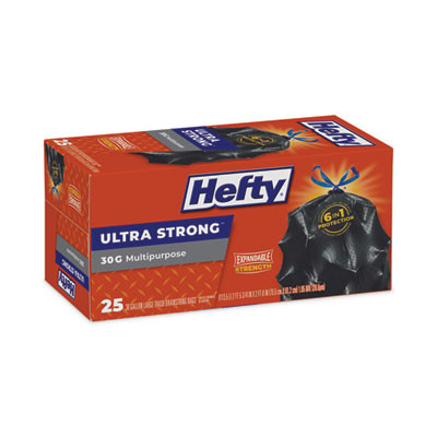 Ultra Flex Waste Bags, Drawstring, 30 Gal, 1.05 Mil, 29.75" x 32", Black, 150/Carton