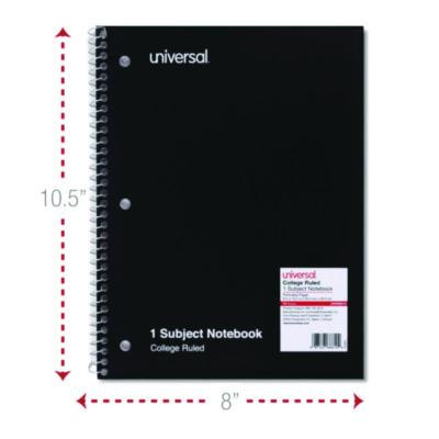 Wirebound Notebook, 1-Subject, Medium/College Rule, Black Cover, (70) 10.5 x 8 Sheets