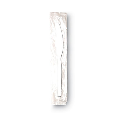 Individually Wrapped Mediumweight Polystyrene Cutlery, Knife, Plastic, White, 1,000/Carton