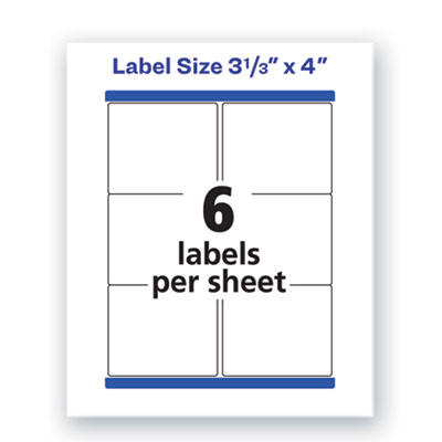Waterproof Shipping Labels With Trueblock And Sure Feed, Laser Printers, 3.33 X 4, White, 6/Sheet, 50 Sheets/Pack