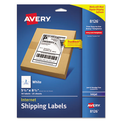 Shipping Labels W/ Trueblock Technology, Inkjet Printers, 5.5 X 8.5, White, 2/Sheet, 25 Sheets/Pack