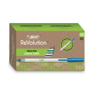 Ecolutions Round Stic Ballpoint Pen Value Pack, Stick, Medium 1 Mm, Blue Ink, Clear Barrel, 50/Pack