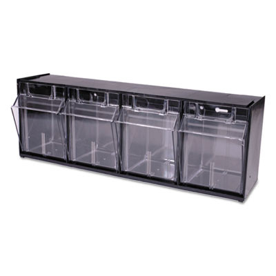 Tilt Bin Interlocking Multi-Bin Storage Organizer, 4 Sections, 23.63" X 6.63" X 8.13", Black/Clear