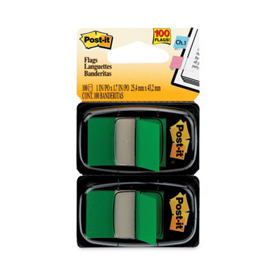 Standard Page Flags In Dispenser, Green, 50 Flags/Dispenser, 2 Dispensers/Pack