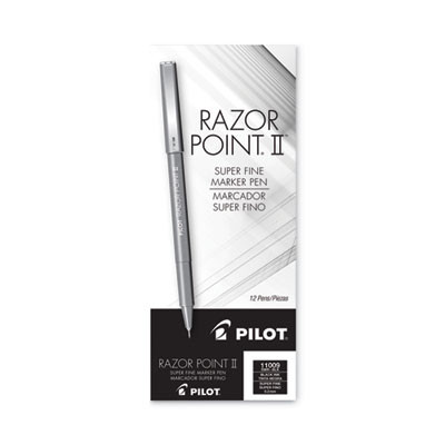 Razor Point Ii Super Fine Line Porous Point Pen, Stick, Super-Fine 0.2 Mm, Black Ink, Black Barrel, Dozen