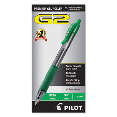 G2 Premium Gel Pen, Retractable, Fine 0.7 Mm, Green Ink, Smoke/Green Barrel, Dozen