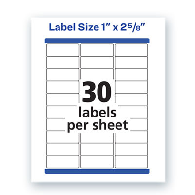 Waterproof Address Labels With Trueblock And Sure Feed, Laser Printers, 1 X 2.63, White, 30/Sheet, 50 Sheets/Pack