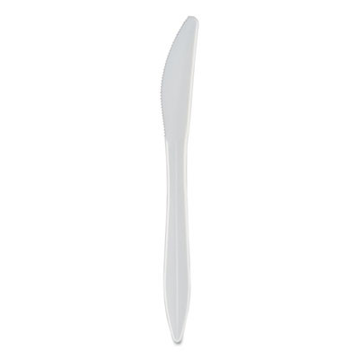Mediumweight Polypropylene Cutlery, Knife, Plastic, White, 1,000/Carton