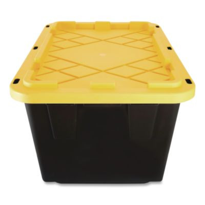 Storage Bin With Snap Lid, 108 Qt, 20.5 x 30.5 x 14.7, Black/Yellow