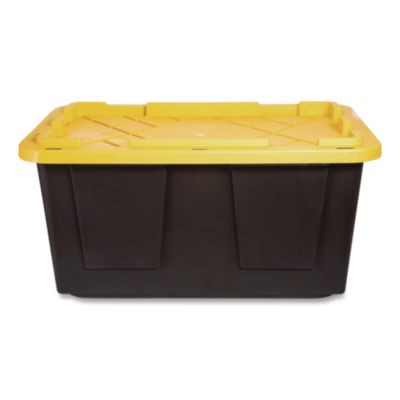 Storage Bin With Snap Lid, 108 Qt, 20.5 x 30.5 x 14.7, Black/Yellow