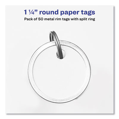 Key Tags With Split Ring, 1.25" Dia, White, 50/Pack