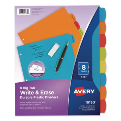 Big Tab Write And Erase Durable Plastic Dividers, 8-Tab, 11 x 8.5, Assorted, 1 Set