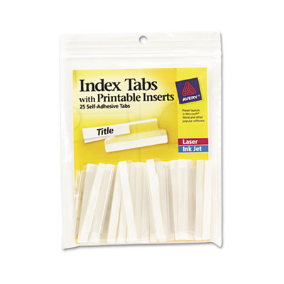 Insertable Index Tabs With Printable Inserts, 1/5-Cut, Clear, 2" Wide, 25/Pack