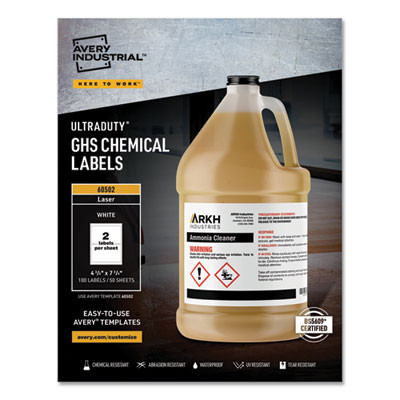Ultraduty Ghs Chemical Waterproof And Uv Resistant Labels, 4.75 X 7.75, White, 2/Sheet, 50 Sheets/Box