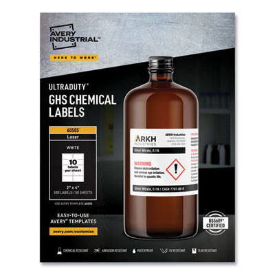 Ultraduty Ghs Chemical Waterproof And Uv Resistant Labels, 2 X 4, White, 10/Sheet, 50 Sheets/Box