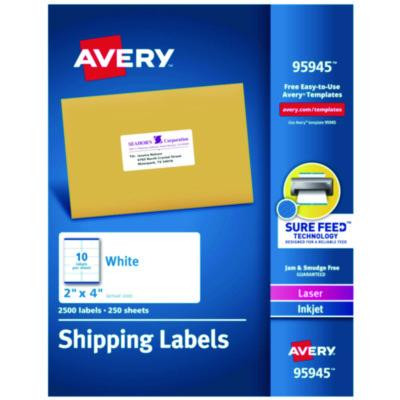 White Shipping Labels-Bulk Packs, Inkjet/Laser Printers, 2 X 4, White, 10/Sheet, 250 Sheets/Box