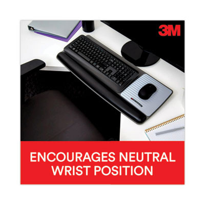 Antimicrobial Gel Mouse Pad/Keyboard Wrist Rest Platform, 25.5 x 10.6, Black/Silver