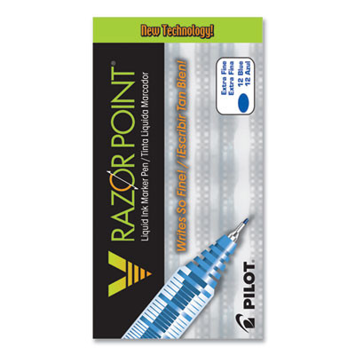 V Razor Point Liquid Ink Porous Point Pen, Stick, Extra-Fine 0.5 Mm, Blue Ink, Gray/Translucent Blue Barrel, Dozen
