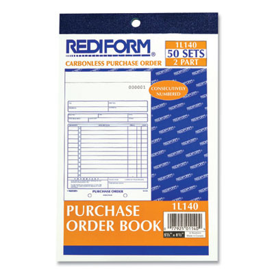 Purchase Order Book, 12 Lines, Two-Part Carbonless, 5.5 x 7.88, 50 Forms Total