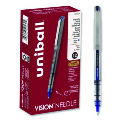 Vision Needle Rollerball Pen, Stick, Fine 0.7 Mm, Blue Ink, Gray/Clear/Blue Barrel, Dozen