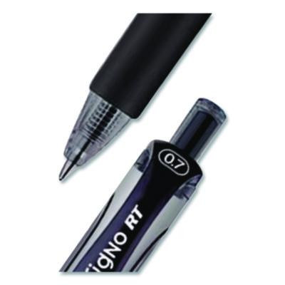 Signo Gel Pen, Retractable, Medium 0.7 Mm, Black Ink, Silver/Black Barrel, Dozen