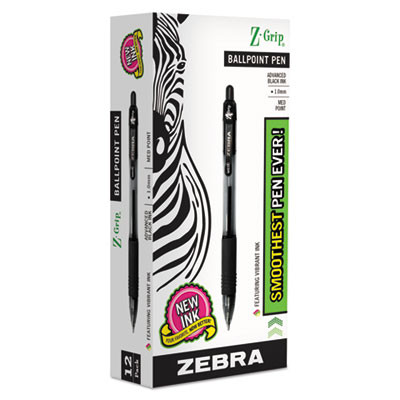 Z-Grip Ballpoint Pen, Retractable, Medium 1 Mm, Black Ink, Clear/Black Barrel, 12/Pack