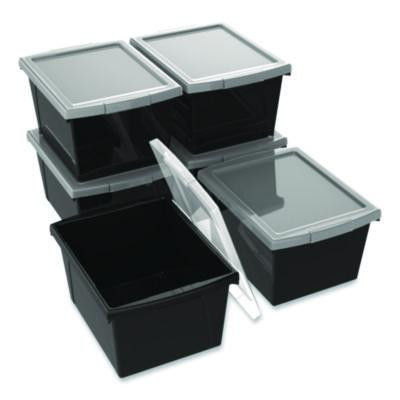 Storage Bin With Lid, 4 Gal, 11.25" x 11.25" x 7.87", Black, 6/Pack