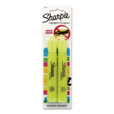 Tank Style Highlighters, Fluorescent Yellow Ink, Chisel Tip, Yellow Barrel, 2/Pack