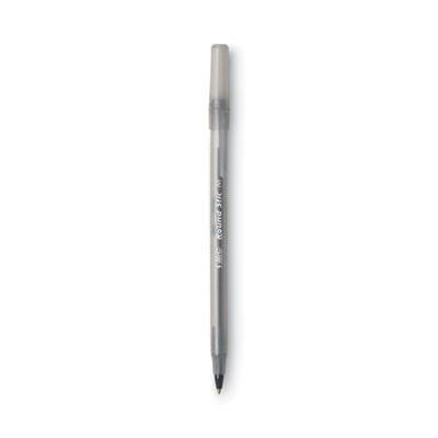 Round Stic Xtra Life Ballpoint Pen Value Pack, Stick, Medium 1 Mm, Black Ink, Translucent Frost Barrel, 60/Box