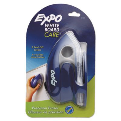 White Board Care Dry Erase Precision Eraser With Replaceable Pad (Eight Peel-Off Layers), 7.6" x 3.4" x 3.6", Blue