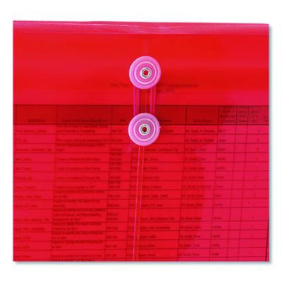 Poly String And Button Interoffice Envelopes, Open-Side (Horizontal), 9.75 x 11.63, Transparent Red, 5/Pack