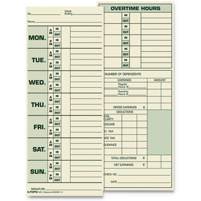 Time Clock Cards, Replacement For 331-10, Two Sides, 3.5 X 8.5, 500/Box