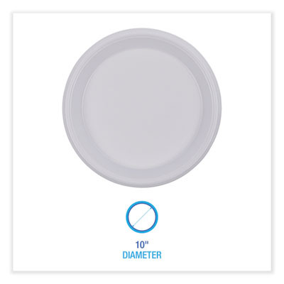Hi-Impact Plastic Dinnerware, Plate, 10" Dia, White, 500/Carton