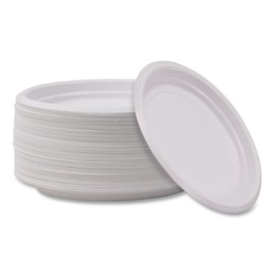 Hi-Impact Plastic Dinnerware, Plate, 9" Dia, White, 500/Carton