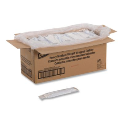 Individually Wrapped Mediumweight Polystyrene Cutlery, Fork/Knife/Teaspoon/Napkin, Plastic, White, 250/Carton