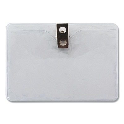 Id Badge Holders With Clip, Horizontal, Clear 4.13" x 3.38" Holder, 3.75" x 2.75" Insert, 50/Pack