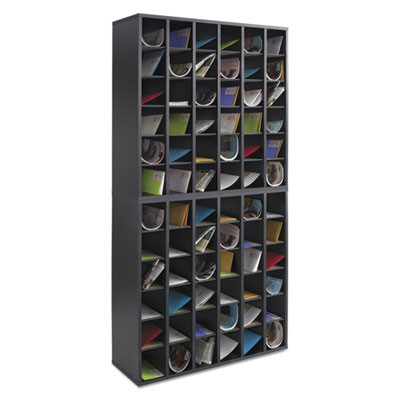 Wood Mail Sorter With Adjustable Dividers, Stackable, 36 Compartments, 33.75 x 12 x 32.75, Black