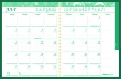 100% Recycled Monobright Monthly/Weekly Planner, 11 x 8.5, Green/Gold Cover, 12-Month (July To June): 2025 To 2026