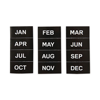 Heavy-Duty Board Magnet Labels, Months Of The Year (January-December), 1" Tall, White Characters, Black Background, 12/Pack