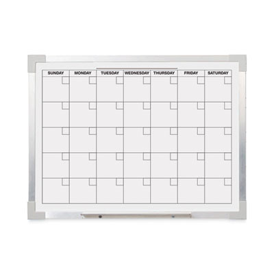 Framed Calendar Dry Erase Board, Monthly Planning/Scheduling, 24" x 18", White Surface, Satin Aluminum Frame