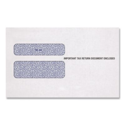 W-2 Laser Double Window Envelope, Commercial Flap, Gummed Closure, 5.63 x 9, White, 100/Pack