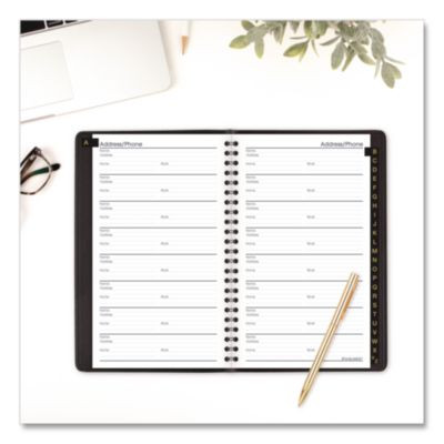 Telephone/Address Book, 4.78 x 8, Black Simulated Leather, 100 Sheets